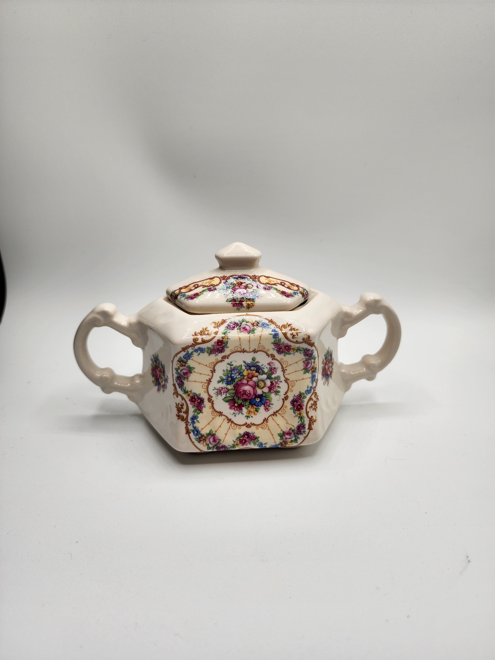 Vintage Floral Porcelain Sugar Bowl